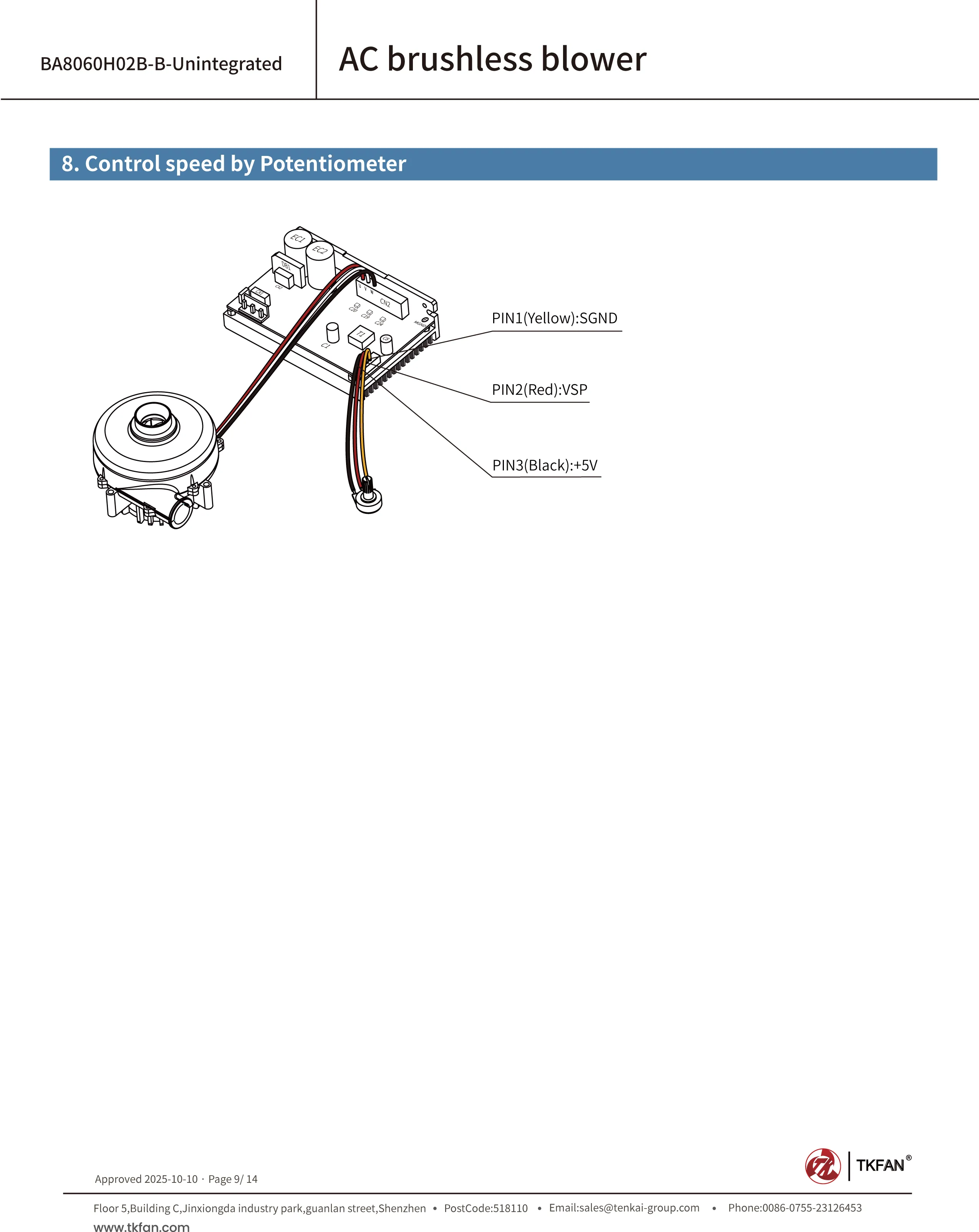 220V Blower BA8060H02B-B (Non-integrated) Control speed by Potentiometer